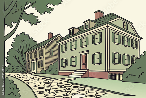 Benefit Street in Providence, Rhode Island, cobblestone street with preserved colonial houses