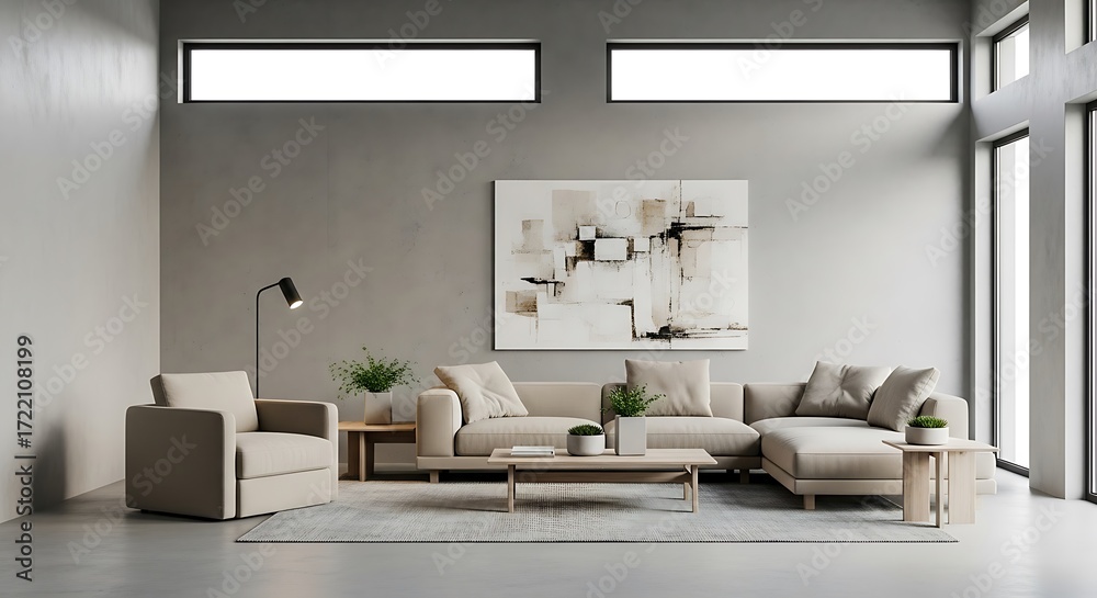 Fototapeta premium Modern Minimalist Living Room Interior Design.