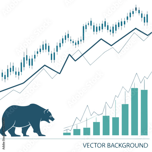 Stock Market Bear with Candlestick and Line Chart Teal and Gray.