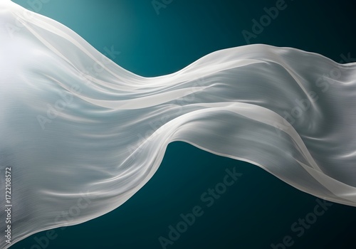 Flowing white fabric against a dark teal background creating a soft and elegant look