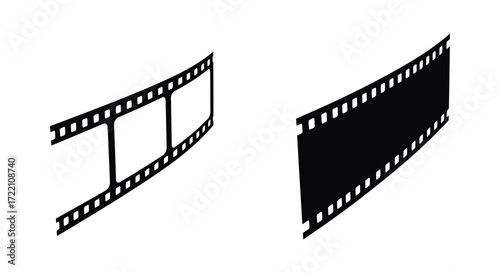 Two film strips one with frames and one solid black illustrated