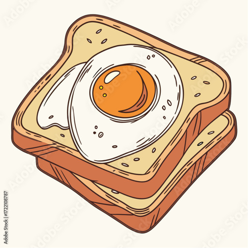 Stacked Toasted Bread Slices with Fried Egg.