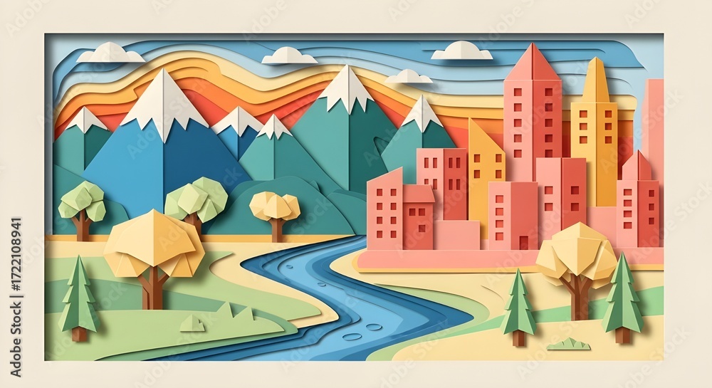 Fototapeta premium Origami Paper 2D Illustration with Creative Folded Design