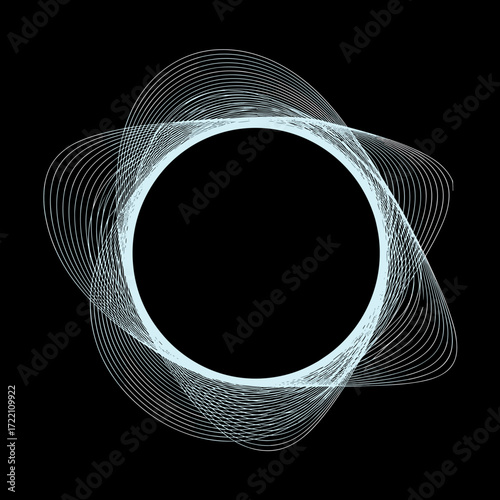 Abstract ethereal light ring with intricate geometric patterns on a dark background.