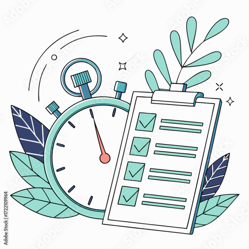 Stopwatch and Checklist Illustrating Time Management and Task Completion.
