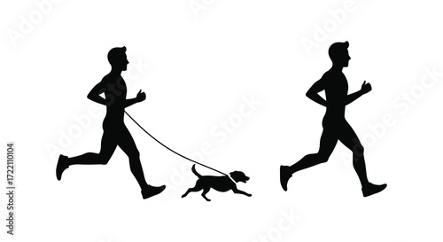 A man running with his dog a playful and active scene