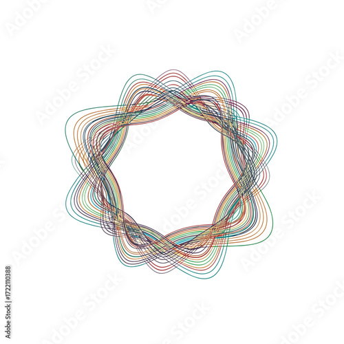 Abstract generative art featuring a circular organic pattern with colorful intertwined lines.