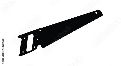 Simple black and white illustration of a handsaw on a white background