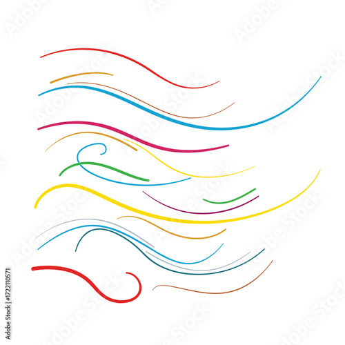 Colorful abstract wavy lines flowing in a gentle breeze creating artistic patterns.