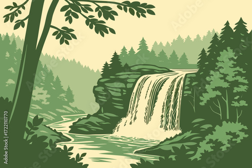 Blackwater Falls in Blackwater Falls State Park, West Virginia, amber-colored water tumbling 62 feet in forest