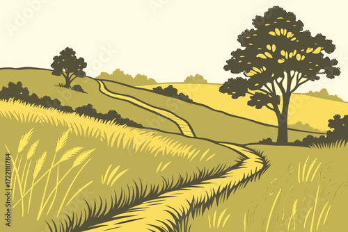 Bloomington Prairie Preserve in Illinois, tall golden grasses with trails weaving through meadows