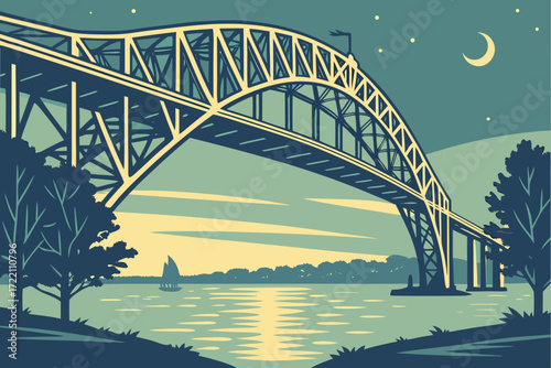 Blue Water Bridge in Michigan, twin international spans across St. Clair River with glowing night lights