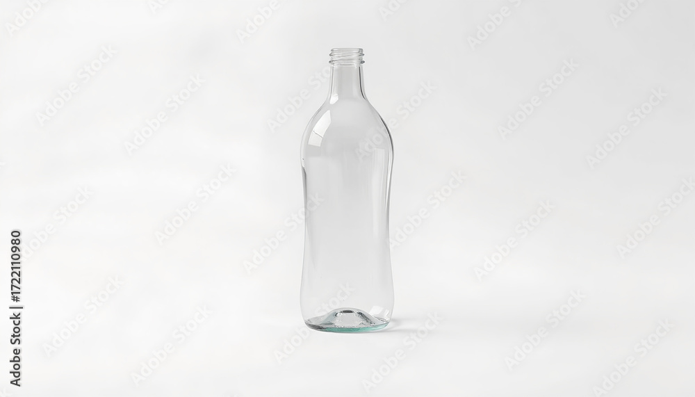 Fototapeta premium Clear glass bottle standing upright on white background