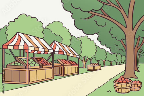 Boulder Farmers Market in Colorado, tree-lined market with organic produce and artisan food vendors