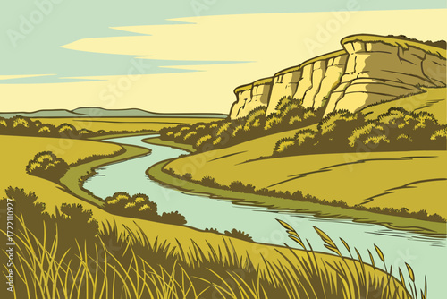 Brazos River in Texas, winding through rolling ranchland and limestone bluffs under big Texas skies