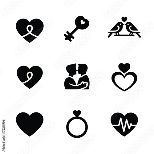 Minimalist Heart, Love & Wedding Symbols   Elegant Vector Icons for Romantic Graphics