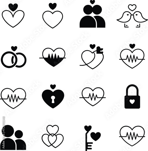 Romantic Love Icons & Wedding Symbols  Vector Artwork for Valentine's & Engagement