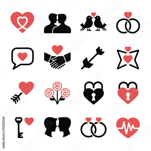 Romantic Love Icons & Wedding Symbols  Vector Artwork for Valentine's & Engagement