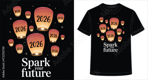 Spark your future design featuring 2026 lanterns awaiting a brighter tomorrow and future on a t-shirt vector
