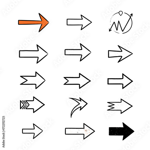 A collection of various hand drawn arrow icons pointing to the right.