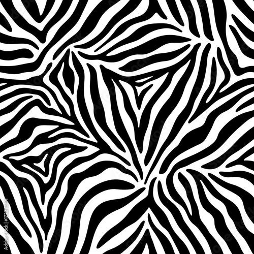 A close-up abstract pattern of black and white zebra stripes creating a wild and bold visual texture.