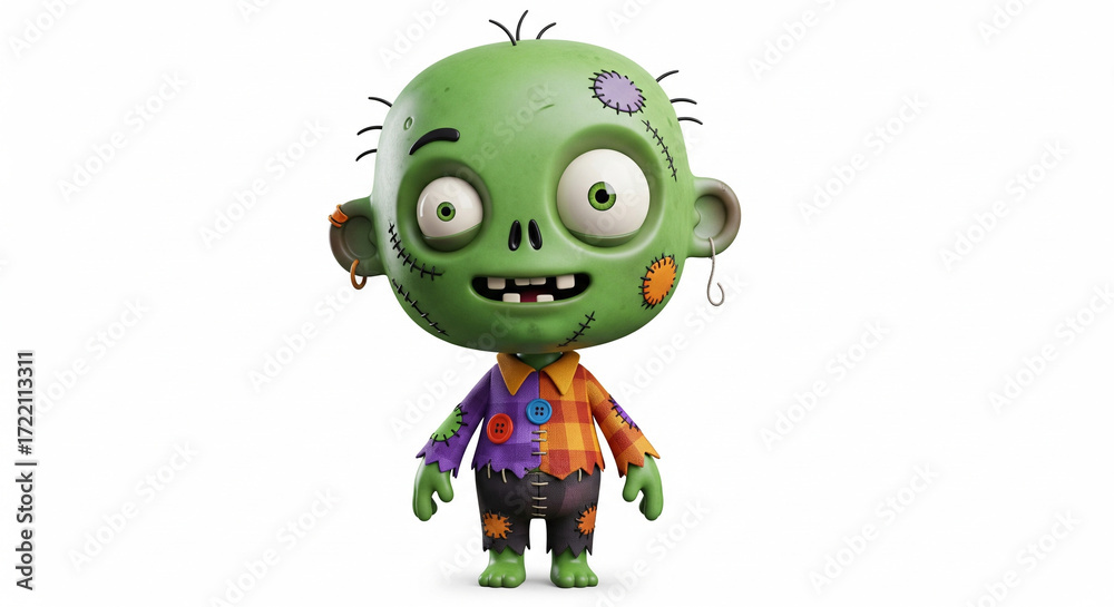 Fototapeta premium Funny Cartoon Zombie Character Isolated on White
