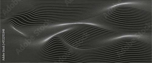 Abstract hypnotic pattern with black-white striped lines. Psychedelic background. Op art, optical illusion. Modern design, graphic texture.