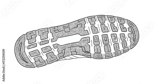 Detailed illustration of a shoe sole's tread pattern, showcasing its grip and design features