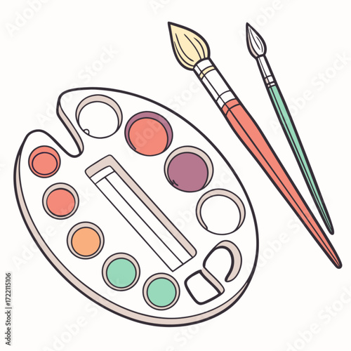 Colorful Artists Palette and Paintbrushes.