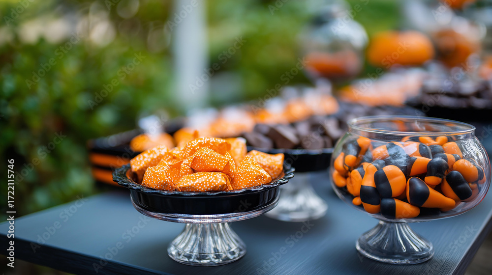 Fancy dressed children Halloween party table setting orange black decorations plastic pumpkins candy treats festive tablescape Halloween party planning kids entertainment seasonal Fancy dressed children Halloween party table setting orange black decorations plastic pumpkins candy treats festive tablescape Halloween party planning kids entertainment seasonal