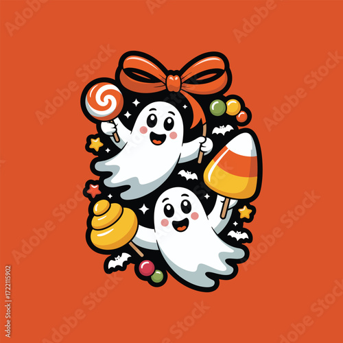 Sugar Moon Ghost Duo Floating In Magical Halloween Sky  