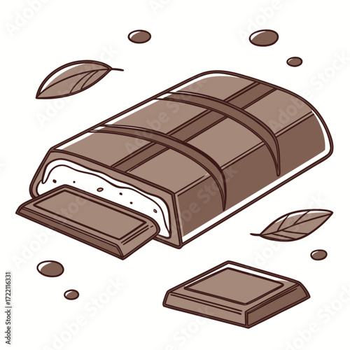 Isometric Illustration of a Partially Eaten Chocolate Bar with Cream Filling.