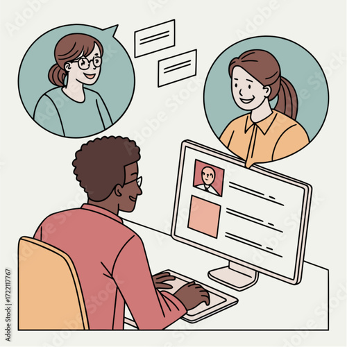Diverse individuals engaged in a virtual meeting or online discussion.
