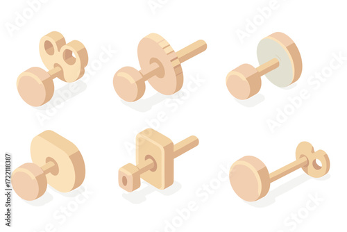 Earring Clasp Types. Isometric vector illustration set Stud Earring Clasp Types: butterfly push back, screw-back clasp, rubber