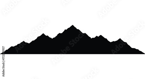 Simple black mountain range silhouette against a stark white background