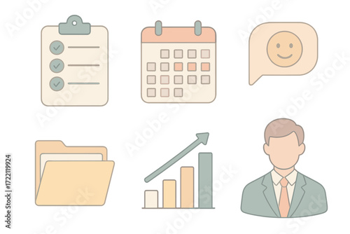 Probation Period Essentials. Isometric vector illustration set of probation period: checklist progress, calendar days, feedback