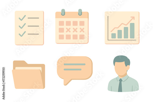 Probation Period Essentials. Isometric vector illustration set of probation period: checklist progress, calendar days, feedback