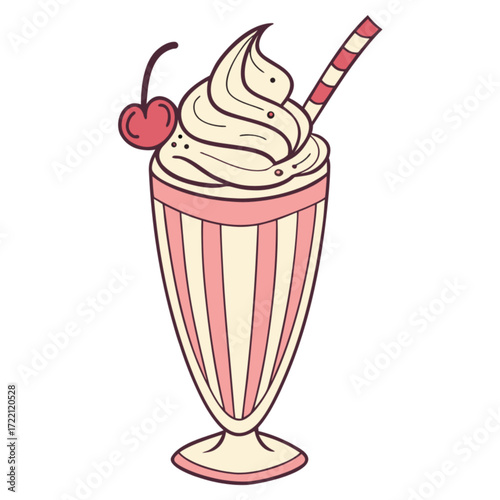 Retro-Style Strawberry Milkshake with Whipped Cream and Cherry.