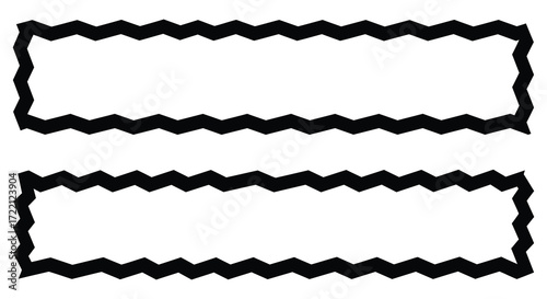 Two black and white zig zag shapes stacked vertically outlined
