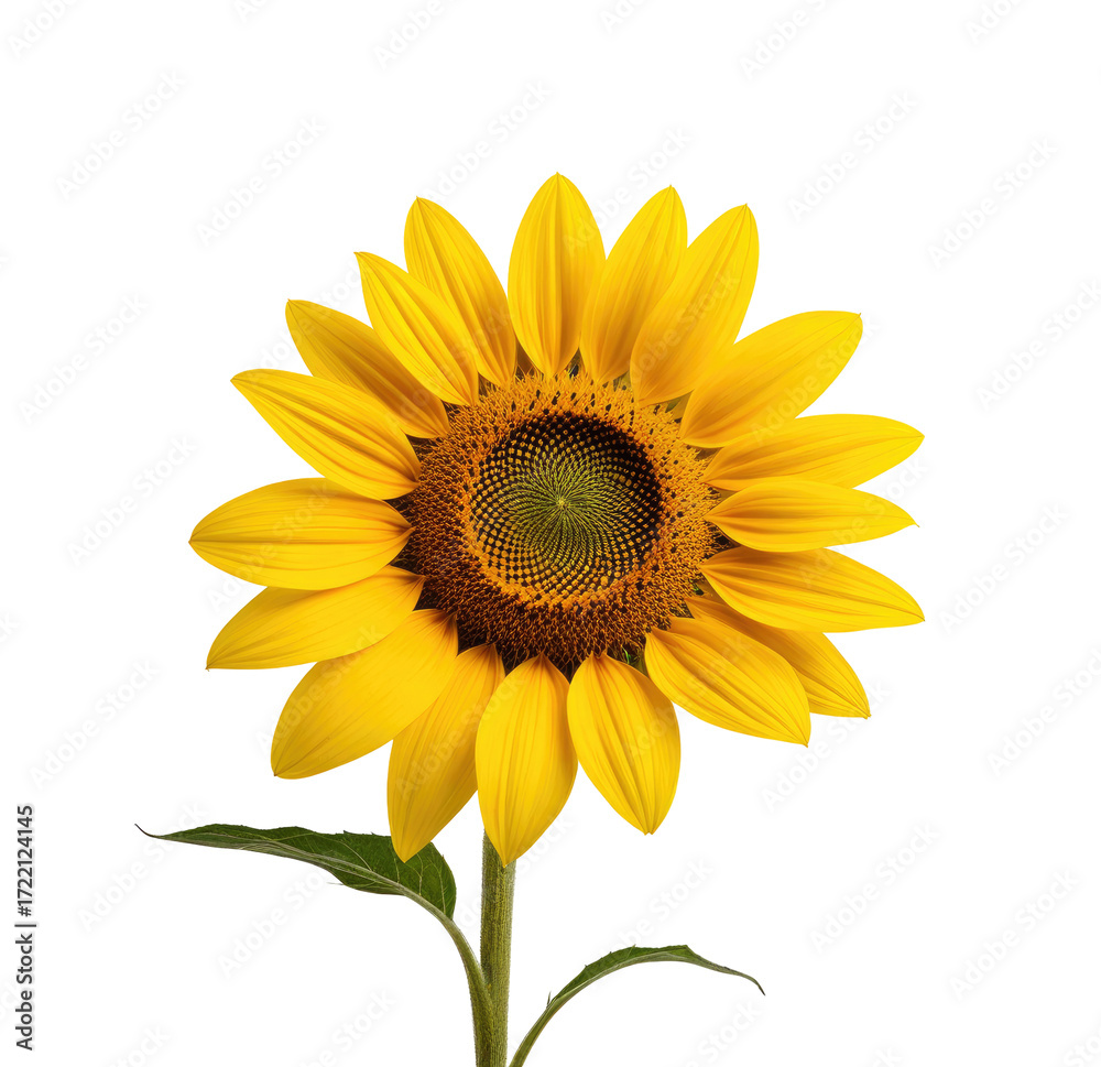 Obraz premium Single sunflower blossom, studio shot, black background, nature photography, design element