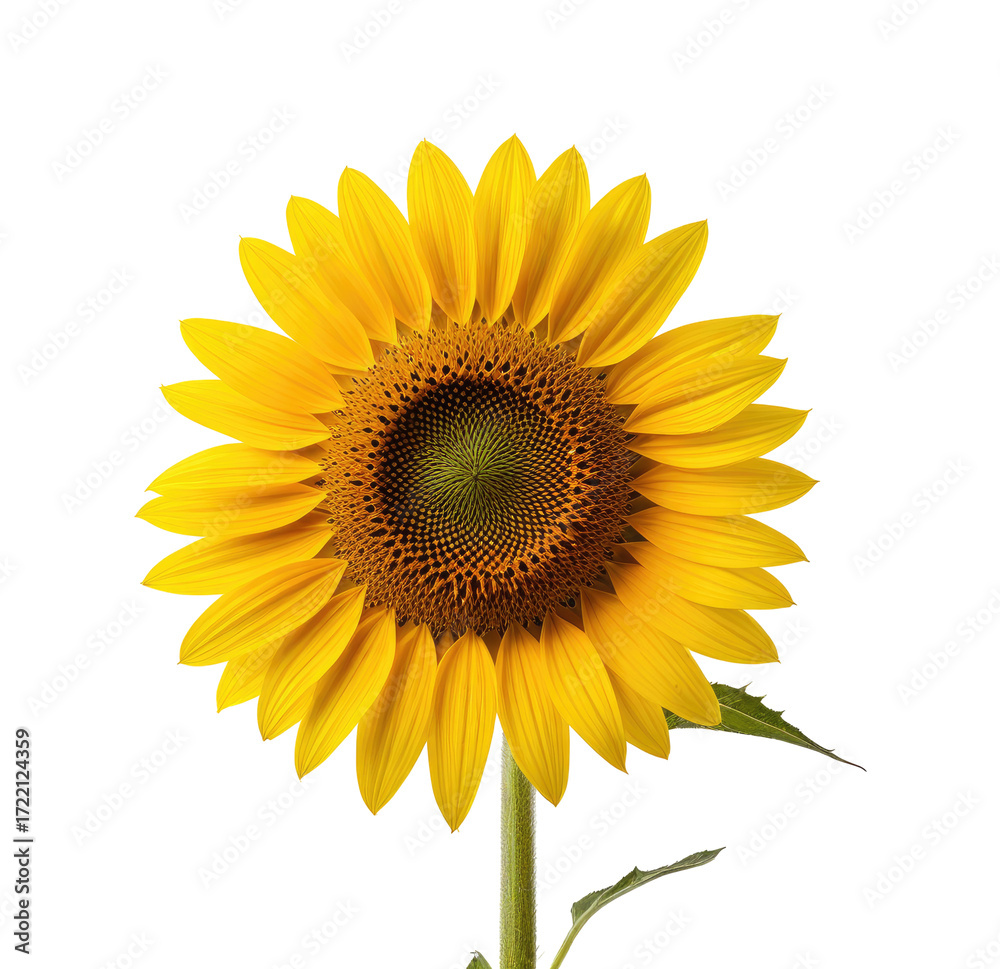 Fototapeta premium Vibrant sunflower close-up, studio shot, black background, floral design