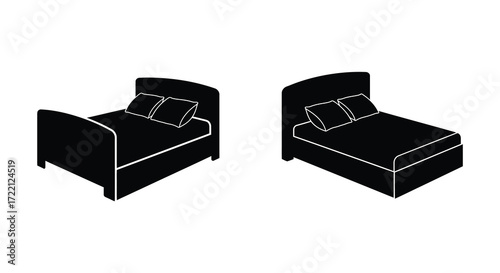 Simple black and white illustration of two identical beds with pillows