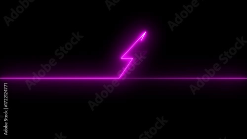 Neon Battery charging power symbol, lightning bolt sign in the circle.