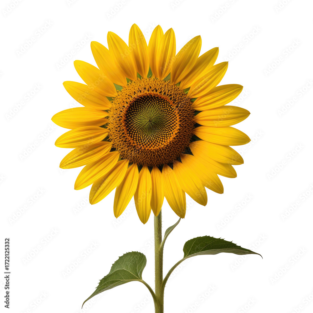 Fototapeta premium Vibrant Sunflower Blooming, Isolated, Black Background, Botanical