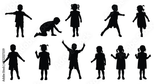 Silhouettes of playful children in various active poses and movements