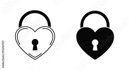 Two heart shaped locks one open and one closed in black and white