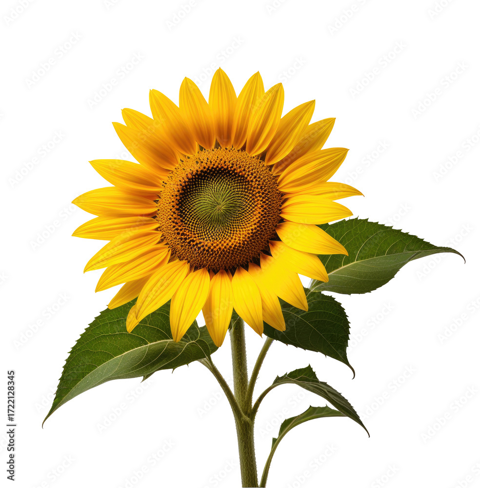 Obraz premium Single Sunflower Blooming, Isolated, Studio, Black Background, Botanical