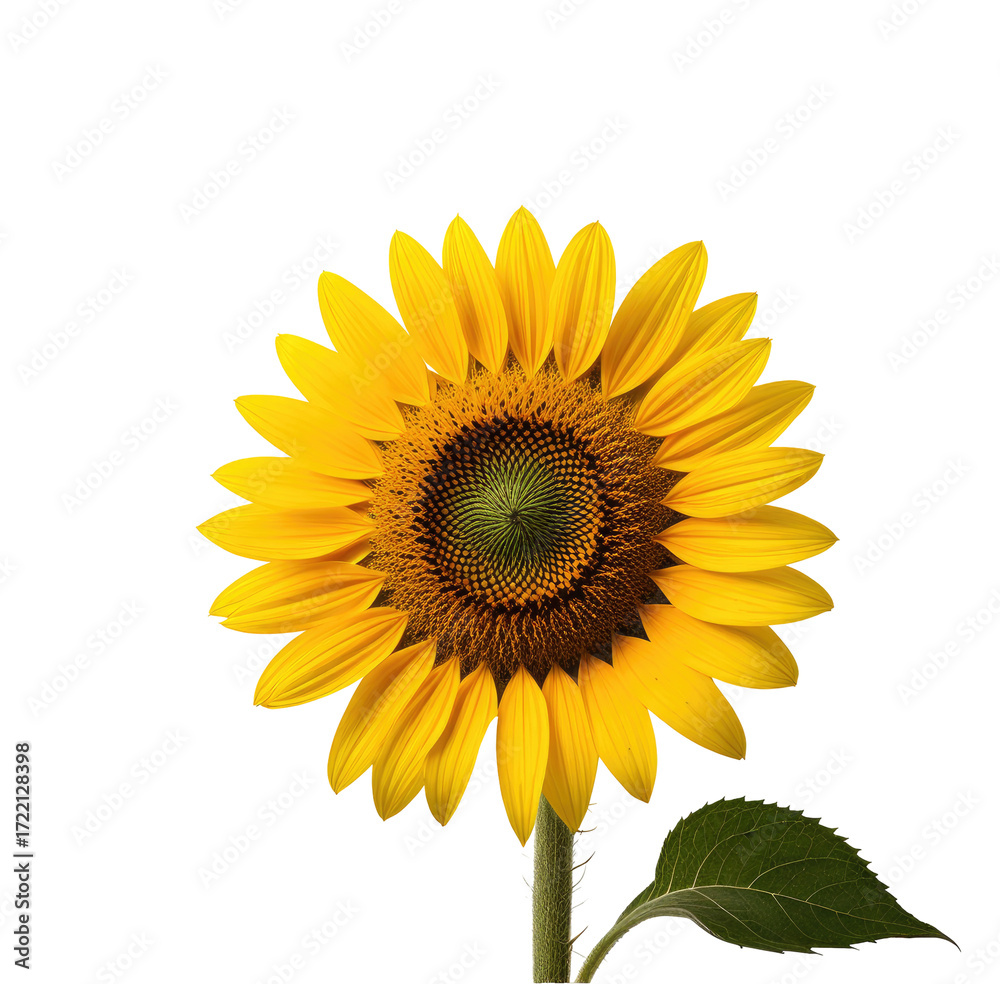 Naklejka premium Vibrant sunflower blooming, isolated, black background, summer (1)