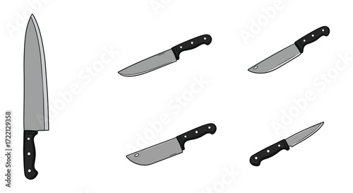 A collection of various kitchen knives displayed in a simple arrangement