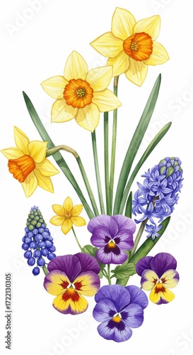 Wallpaper Mural Vibrant Spring Bouquet: A radiant and captivating display of assorted spring blooms, bursting with an array of colors and textures, evoking the essence of springtime. Torontodigital.ca